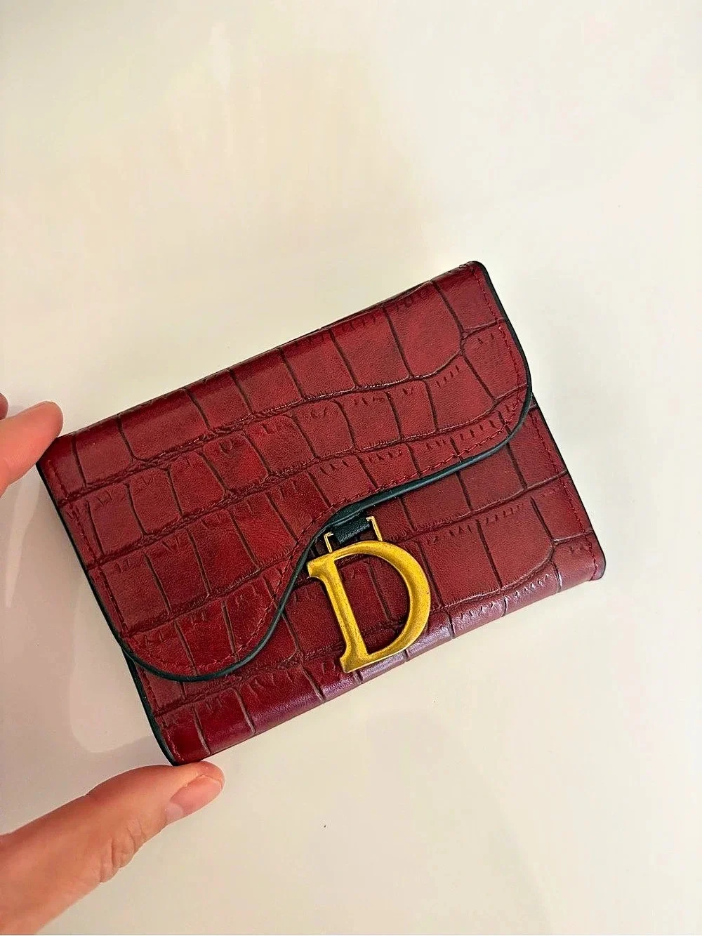 D Embossed Logo Wallet in Burgundy Red gold Logo textured
